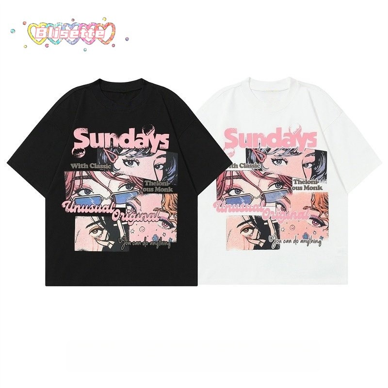 ส่งจากไทย เสื้อยืดแขนสั้นพิมพ์ลายอนิเมะญี่ปุ่นสไตล์เรโทร ดีไซน์ใหม่สำหรับฤดูร้อน เสื้อทรงหลวมสำหรับผู้หญิง