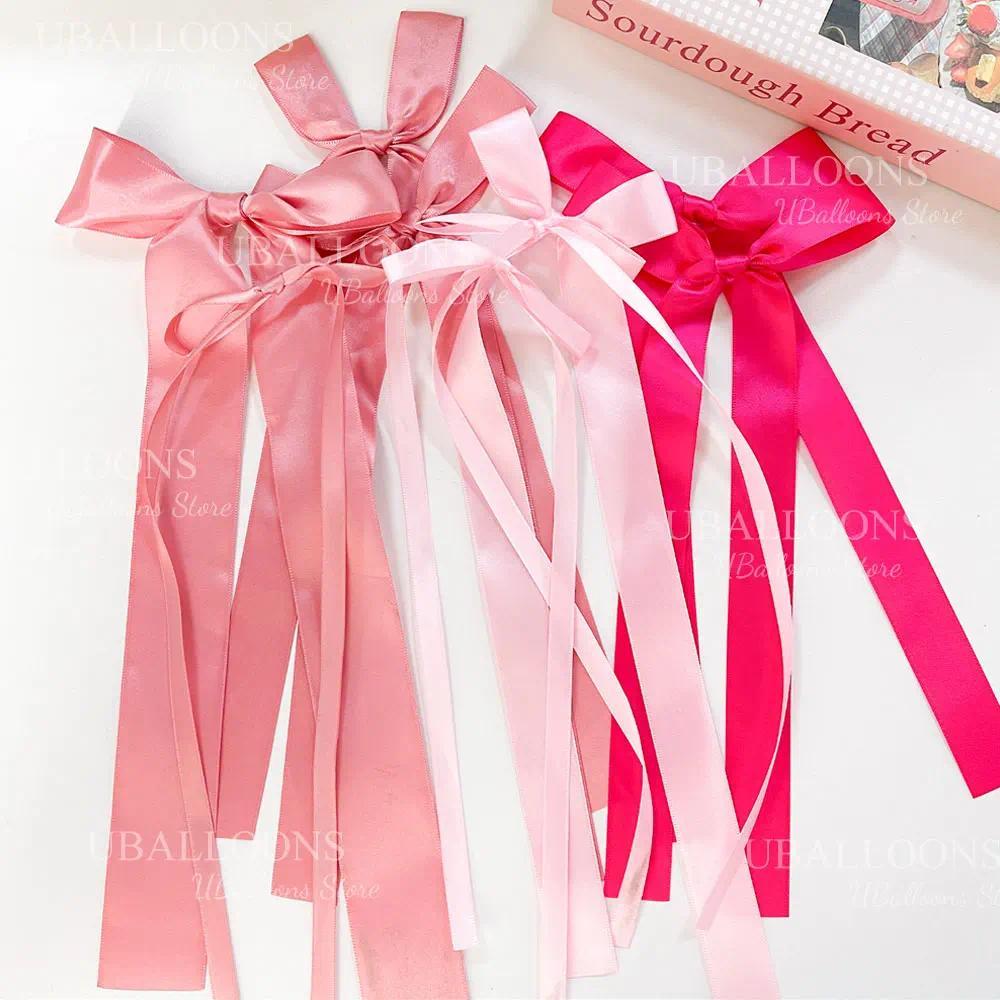 Coquette สีชมพูโบว์สําหรับฉากหลัง 12/16pcs ซาตินขนาดใหญ่ริบบิ้นร้อนสีชมพู Bows Knots สําหรับวันเกิด Baby Shower งานแต่งงาน Decor - รูปที่ 2
