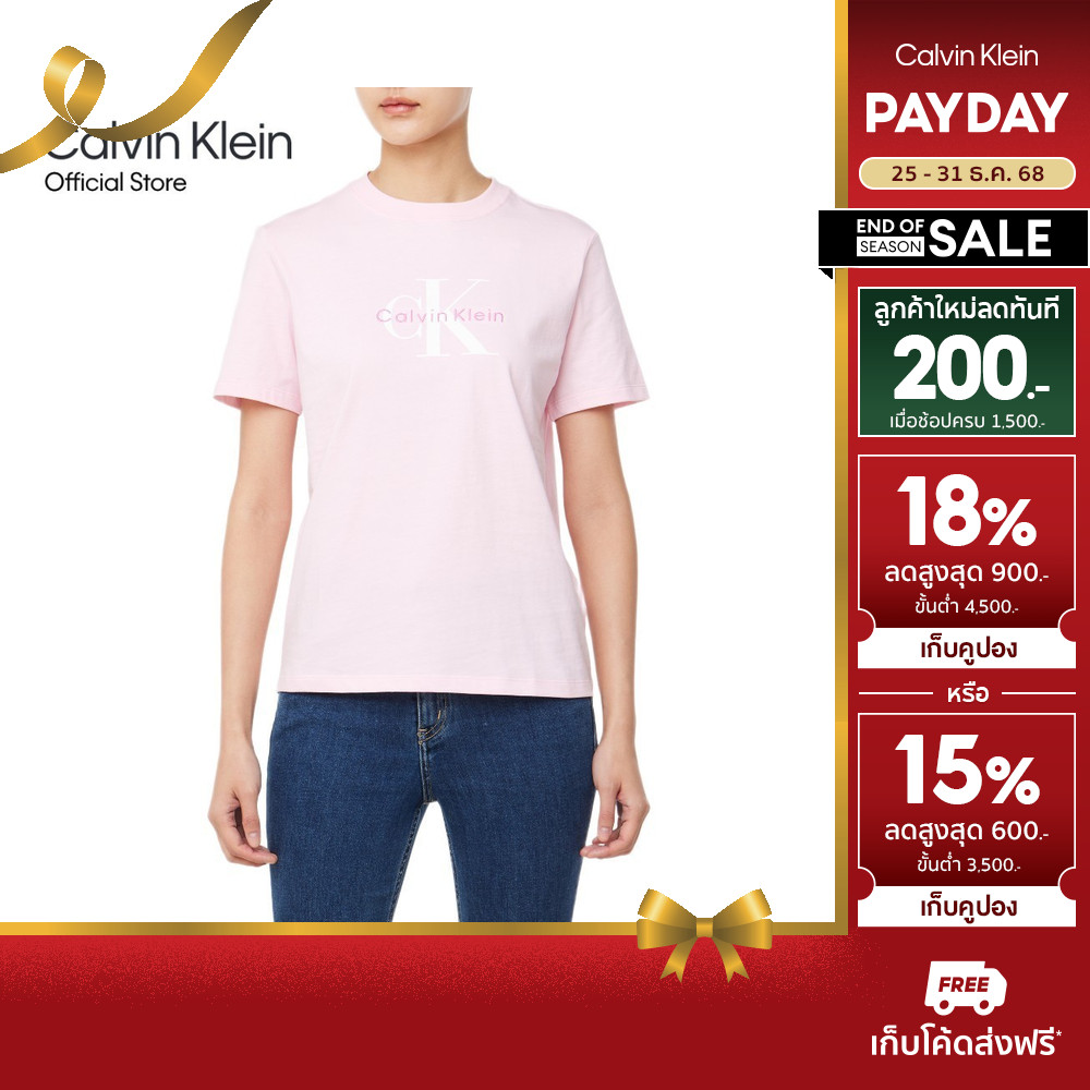 CALVIN KLEIN เสื้อยืดคอกลมแขนสั้นผู้หญิง Monogram Logo ทรง Regular รุ่น 47B865G 7UD - สีชมพู