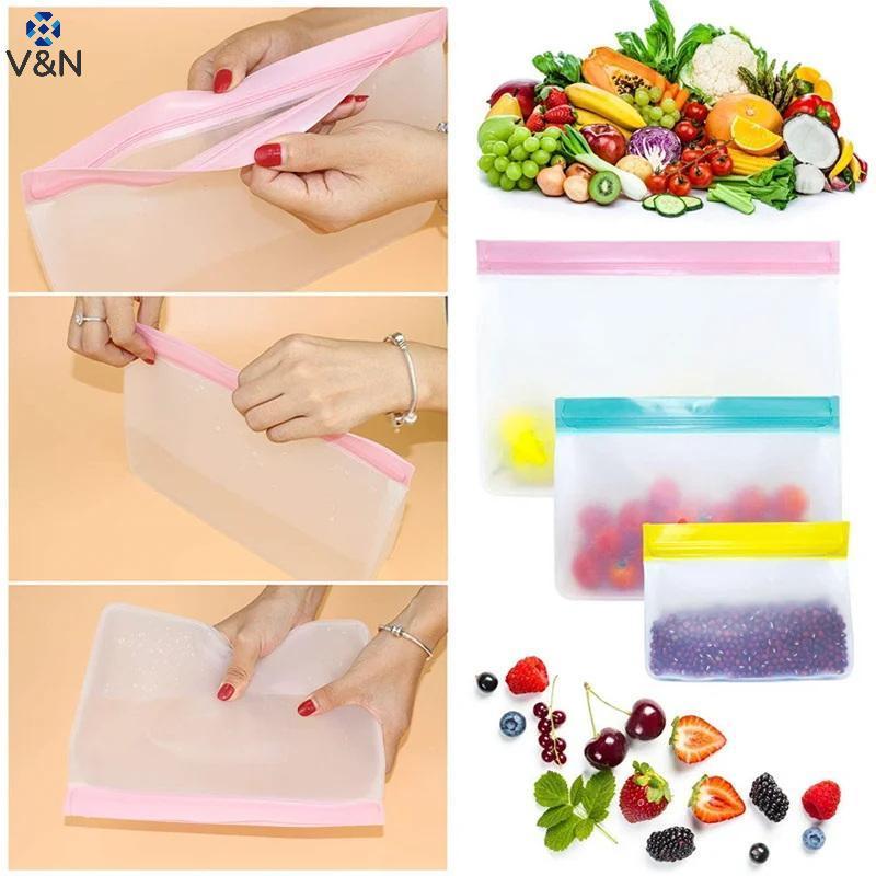 (V&N) ถุงเก็บอาหารแบบใช้ซ้ําได้อัพเกรด Leakproof Top Stand Up Freezer Sandwich Ziplock Bag ซิลิโคน P
