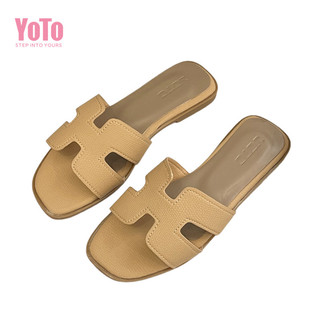 YOTO Standard Size Women Flat Sandals Casual Slip On with Leather Made Strap Slippers For Women