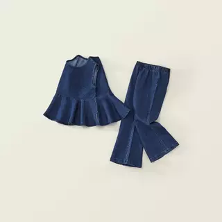Hania kids พร้อมส่ง ชุดเซ็ตยีนส์เด็กผู้หญิงทรงระบาย + กางเกงขาบาน - K5125705