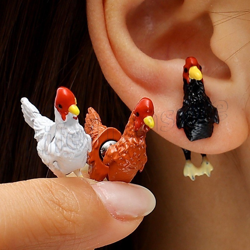 ต่างหูไก่แบบสตั๊ดจากโลหะจำลอง - น่ารัก ตลกดูเก๋สำหรับสวมใส่ประจำวันของสาวๆ