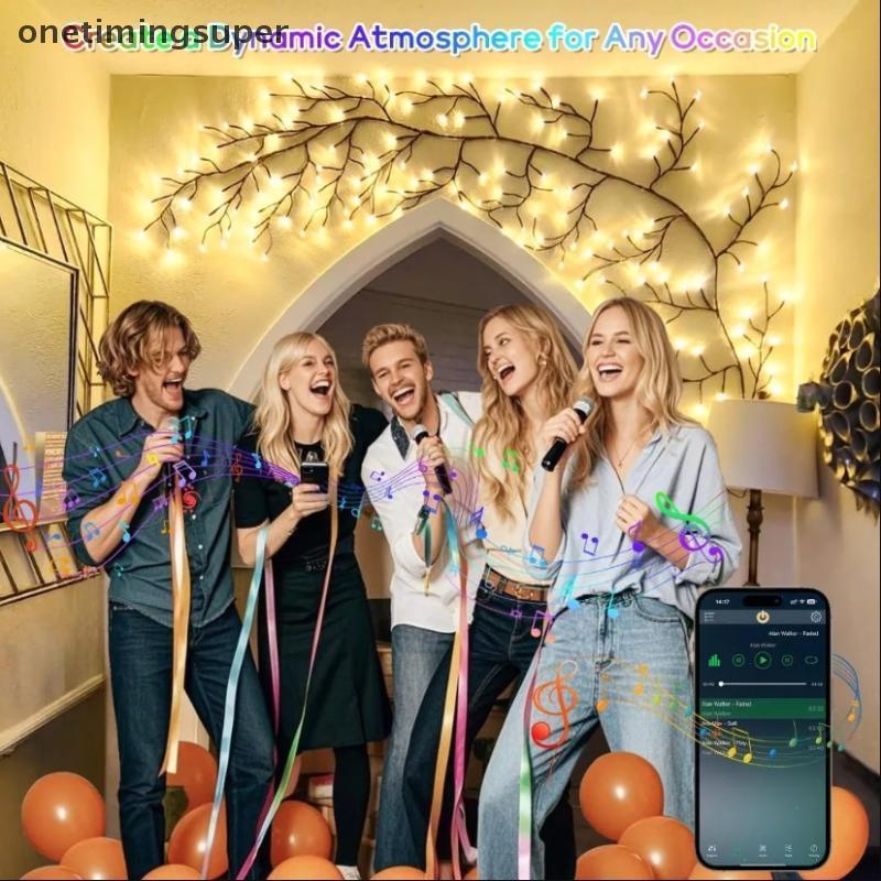 Onetimingsuper DIY Willow Tree สาขาโคมไฟ 8 โหมดแสงสําหรับห้องนอนตกแต่งผนัง OTU