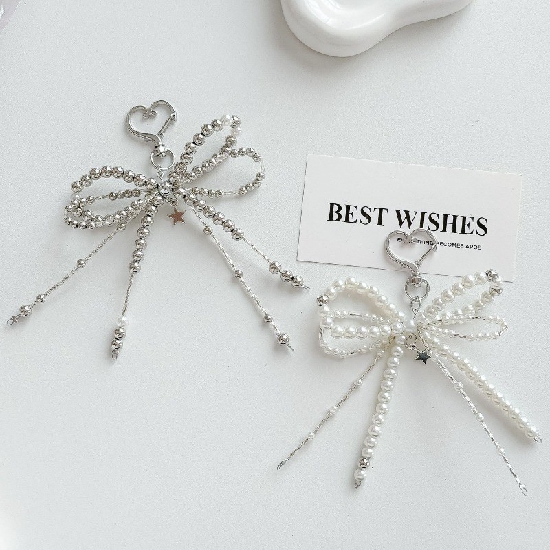 Double Layered Pearl Bowknot พร้อม Star จี้พวงกุญแจผู้หญิง Mobilephone Charm กระเป๋าแขวนตกแต่งแฟชั่นเครื่องประดับอุปกรณ์เสริม