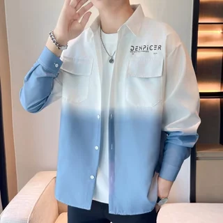 M-3XL แฟชั่น เสื้อเชิ้ตผู้ชาย ทรงหลวม สไตล์วินเทจ การออกแบบแฟชั่นการสะกดสี