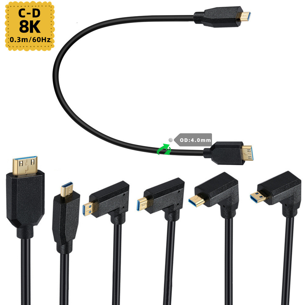 Mini HDMI to Micro HDMI 8K @ 60Hz Ultra-Clear Adapter Cable 2.1VC Male to D Male HDMI 2.1 Cable 4K @