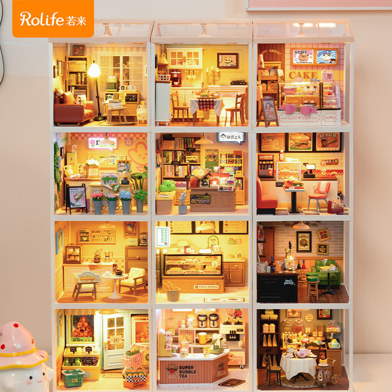 Ruolai Super World Store Milk Tea Fruit Shop diy Hut Building Blocks ประกอบการศึกษาของเล่นเด็กของขวั