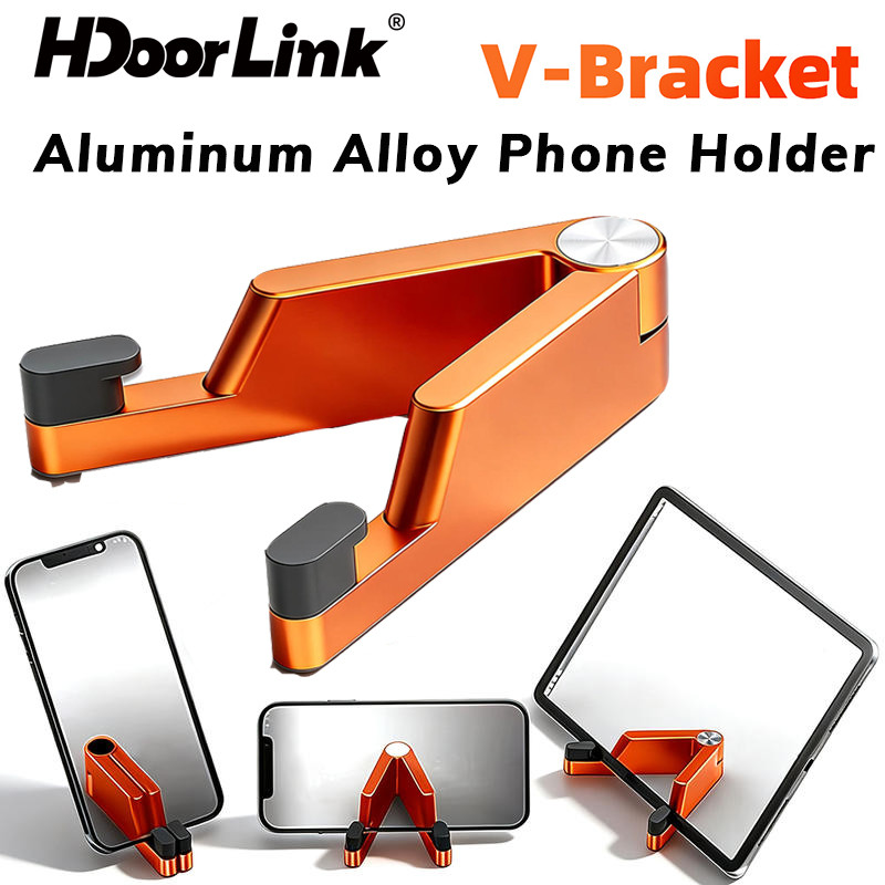 HdoorLink V-shaped Aluminium Alloy Phone Holder Portable Folding Desktop Mobile Phone Tablet Stands