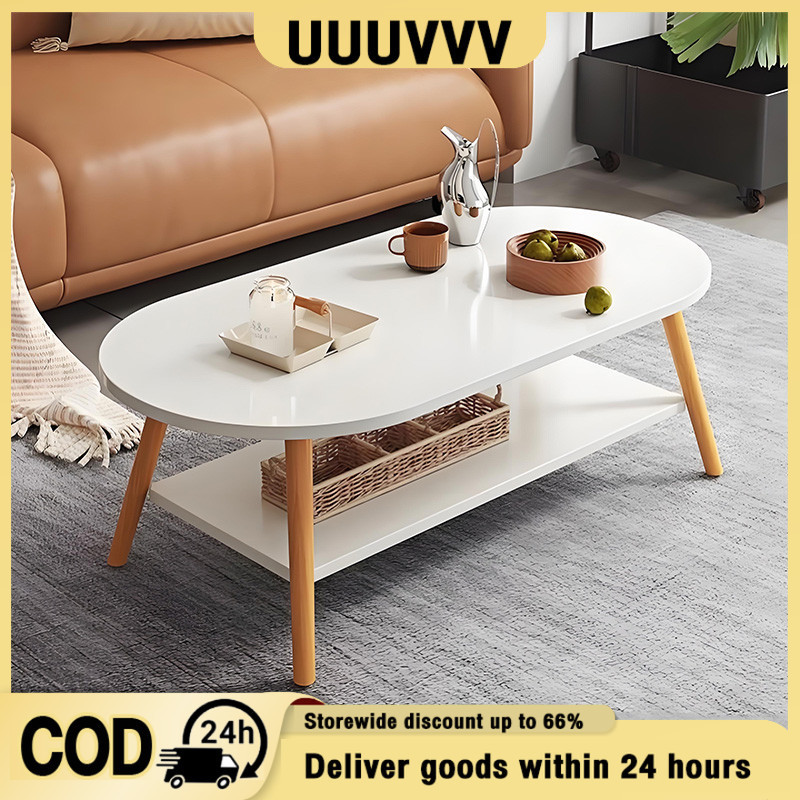 2 Layer Coffee Table Living Room Sofa Side Table Simple Oval Table Meja Kopi Ruang Tamu Sofa Simple 