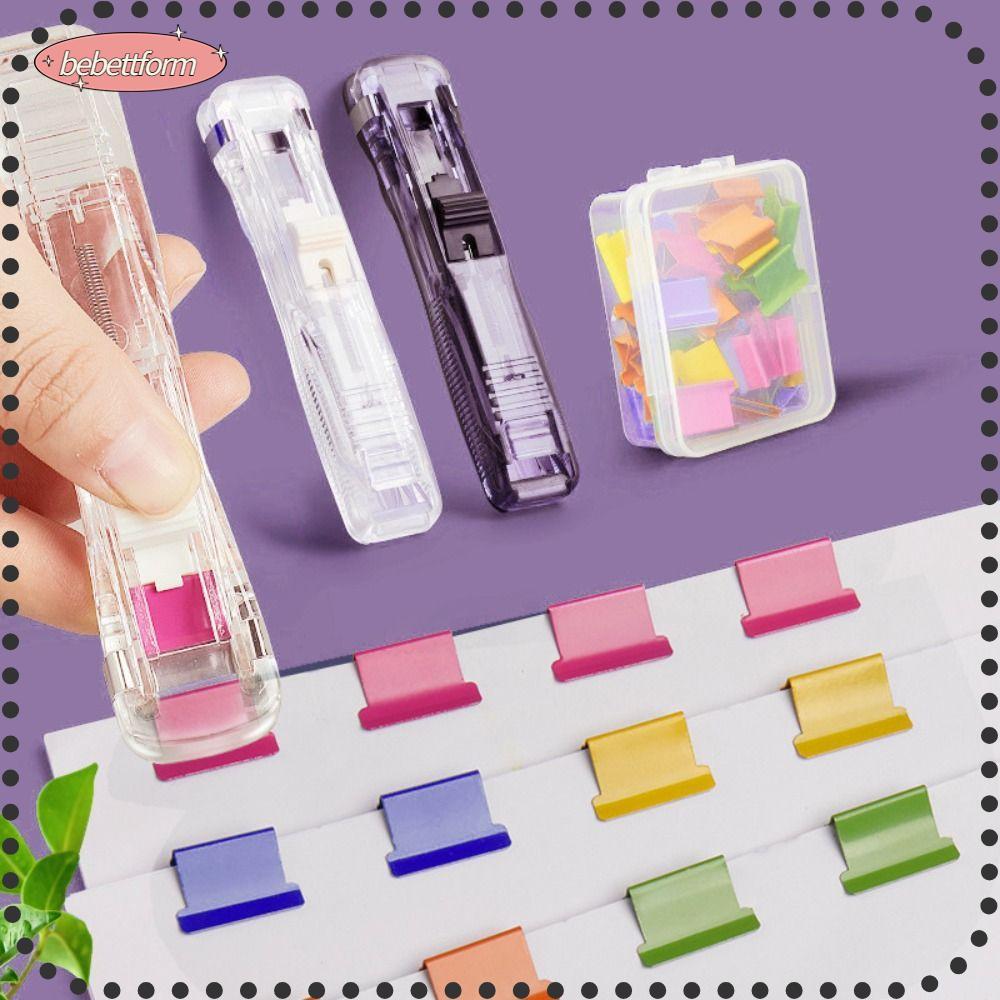 BEBETTKISS Clip Pusher, ที่หนีบแบบกดมือแบบใช้ซ้ําได้, เครื่องเขียนคลิปเข้าเล่มกระดาษโลหะ Traceless แบบเรียบง่าย