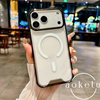 ถุงลมนิรภัยสี่มุมเหมาะสําหรับ ไอโฟน 17 โปรแม็กซ์ เคสโทรศัพท์ 16 โปรแม็กซ์ อะคริลิคใสแม่เหล็กดูด 15/14/13/12/11 ขอบสีเรียบง่ายป้องกันการตกฝา