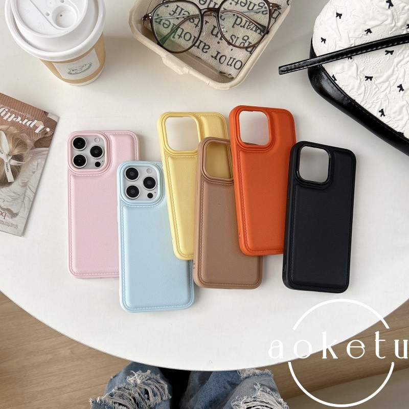 กรอบรูปสร้างสรรค์หนังลายเบาะลมเคสโทรศัพท์เหมาะสําหรับ ไอโฟน 13 14 15 16 17 มือโปร สูงสุด สีทึบรวมทุกอย่างเคสซิลิโคนป้องกันการตก