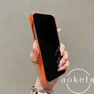 เหมาะสําหรับ แอปเปิล 17 เคสโทรศัพท์ลายจระเข้สีส้ม ไอโฟน 17 โปรแม็กซ์ ผิวมัน 16มือโปร ป้องกันการตก 15 ง่าย 14/13/12/11 ครึ่งแพ็คเคสกระจายความร้อน