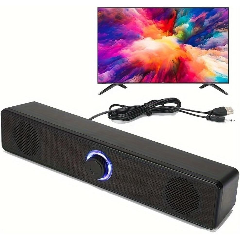 Computer Speakers USB-Powered Wired Desktop Soundbar with 3.5mm Plug & Volume Control, Stereo Audio 