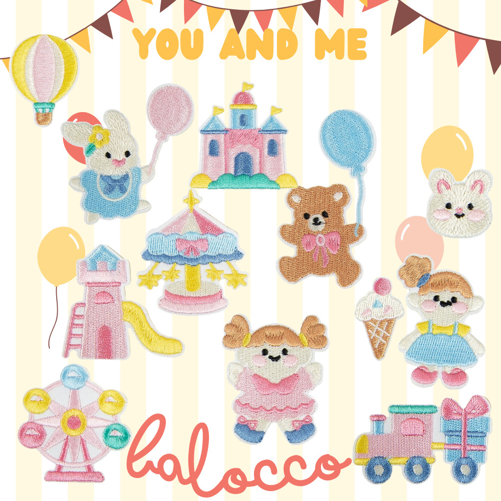 🐰 ตัวรีดติดเสื้อ ชุด C63 ลายหมีน้อย กระต่าย ลูกโป่ง & เด็กน่ารัก สไตล์สวนสนุก  Pastel Carnival