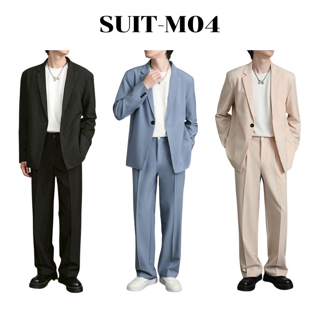 SUIT-M04 เสื้อสูทเป็นทางการ เบลเซอร์ผู้ชาย แขนยาว เซ็ต 2 ชิ้น เสื้อ+กางเกง ไซส์ใหญ่ มีซับใน ผ้าใส่สบาย พร้อมส่ง