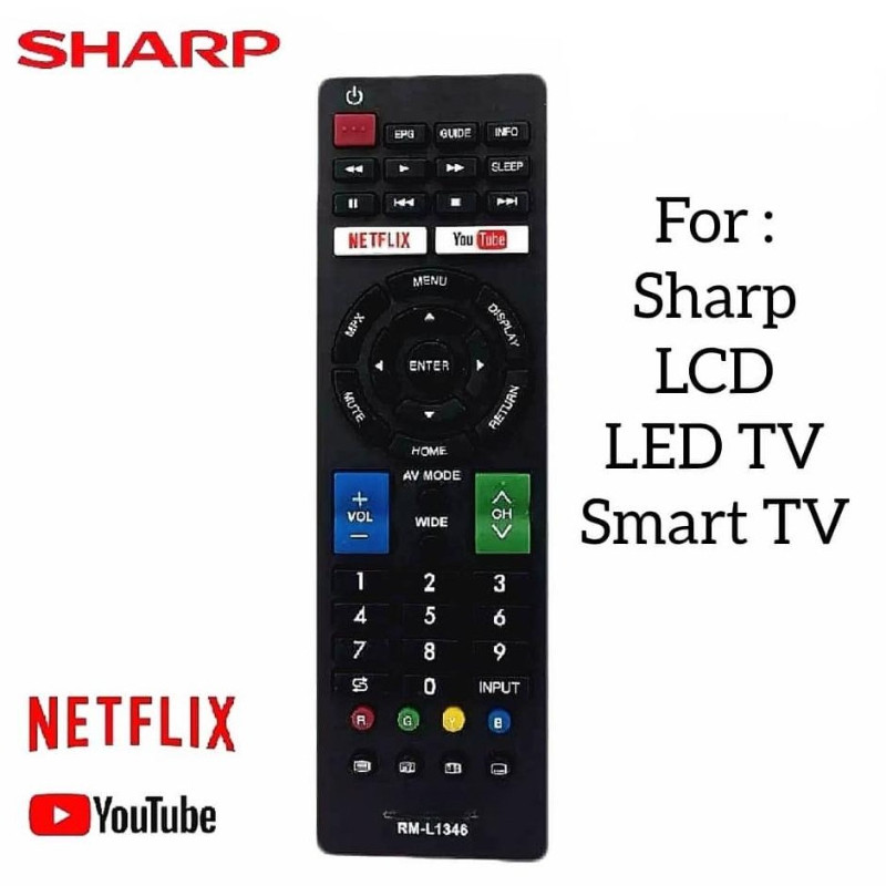 เปลี่ยนรีโมทคอนโทรลสําหรับ Sharp TV LED/LCD/3D/สมาร์ททีวี/NETFLIX RM-L1346(GBG234WJSA)GB275WJSA,GA36