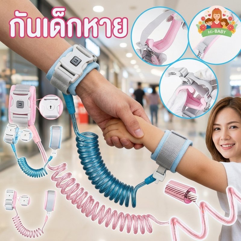 สายจูงเด็กป้องกันพลัดหลง ล็อคสแตนเลส304 หัวโลหะกันตัดหนาพิเศษ ความยาว2.5เมตร สีชมพู สีฟ้า