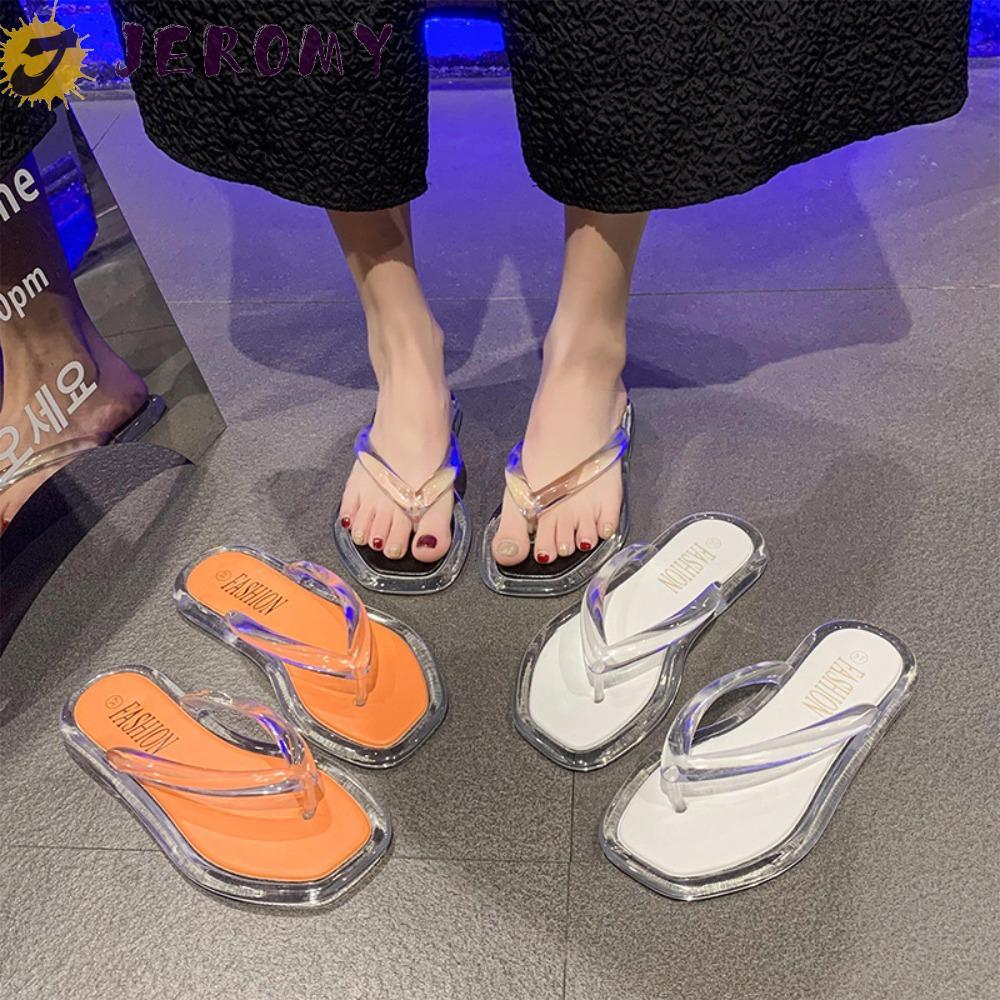 JEROMY Flip Flops รองเท้าแตะ,โปร่งใส Anti Slip Flats รองเท้า,Elegant Beachwear Out Wear PVC Platform