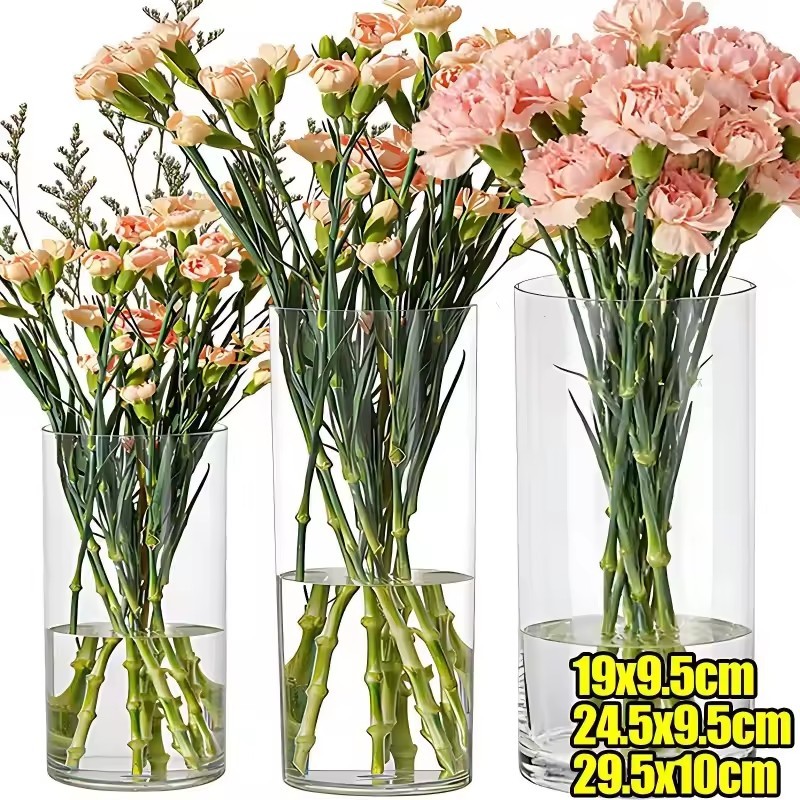 S/M/L อะคริลิคกระบอกแจกันดอกไม้ Non Breakable พลาสติกสําหรับห้องนั่งเล่นตาราง Centerpieces ตกแต่งบ้าน Hurricane เชิงเทียน