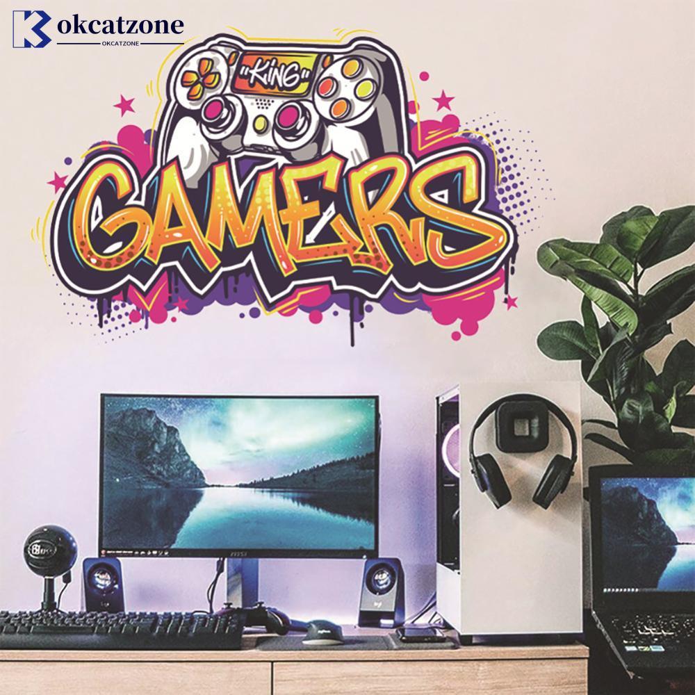OKCATZONE Larger 3D Broken Wall Hole เกมโปสเตอร์ Gamer Gamepad ไวนิลภาพจิตรกรรมฝาผนังสติกเกอร์ห้องนอ