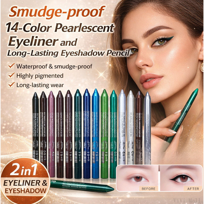 กันน้ํา Smudge-Proof14-Color Shimmer Gel Eyeliner และ Eyeshadow Pencil Waterproof Eyeliner / Smudge-