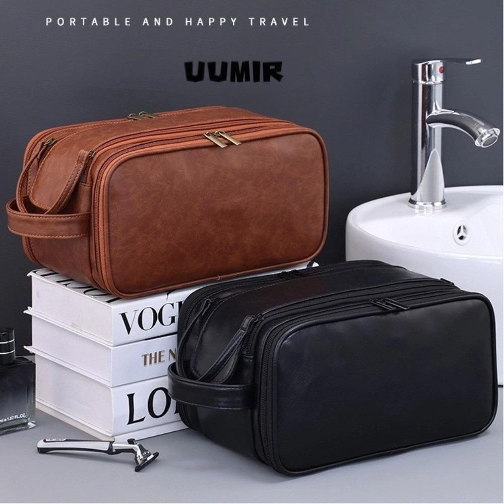 UUMIR PU Toiletry Bag, Large Capacity Waterproof Mens Makeup Bag, Portable Multi Pockets PU Leather Hanging Bag Travel
