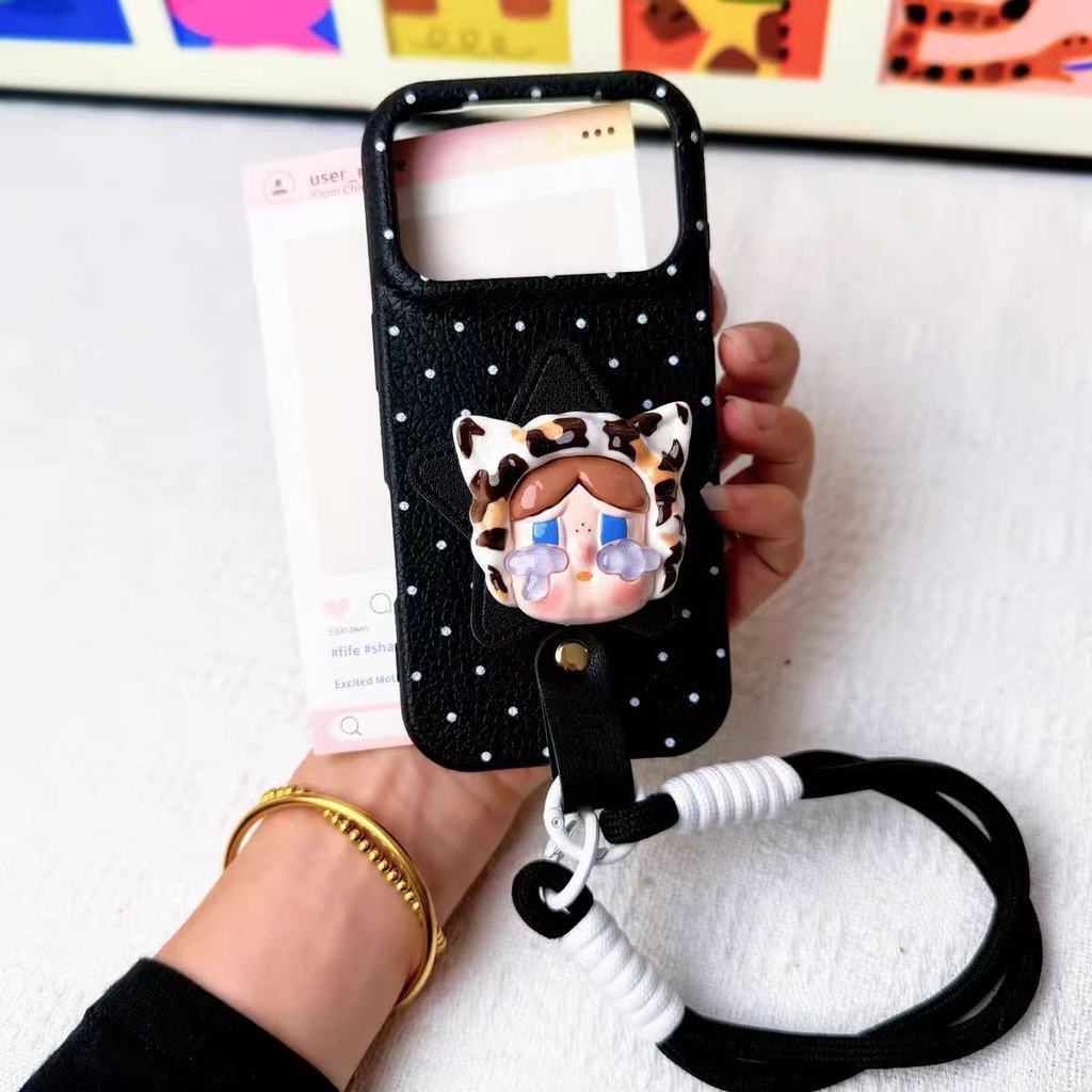 3ง ตุ๊กตาสาวยืนเหมาะสําหรับ ไอโฟน 17โปรแม็กซ์ 16 15 14 13 12 11 เคสโทรศัพท์เชือกแขวนเคสนิ่ม