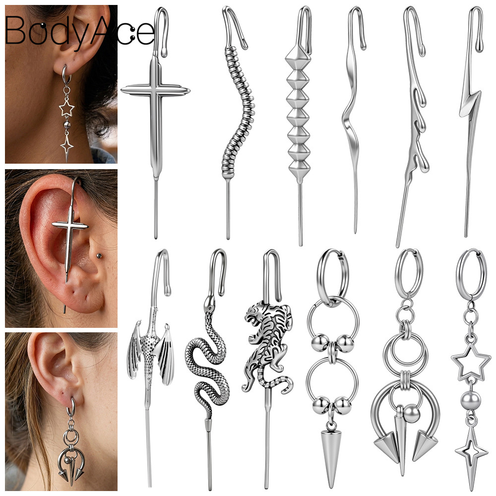 Bodyace 1 Pc 18G หูเจาะสแตนเลสสตีล แบบ Punk สำหรับLOBE, HELIX และCUFF