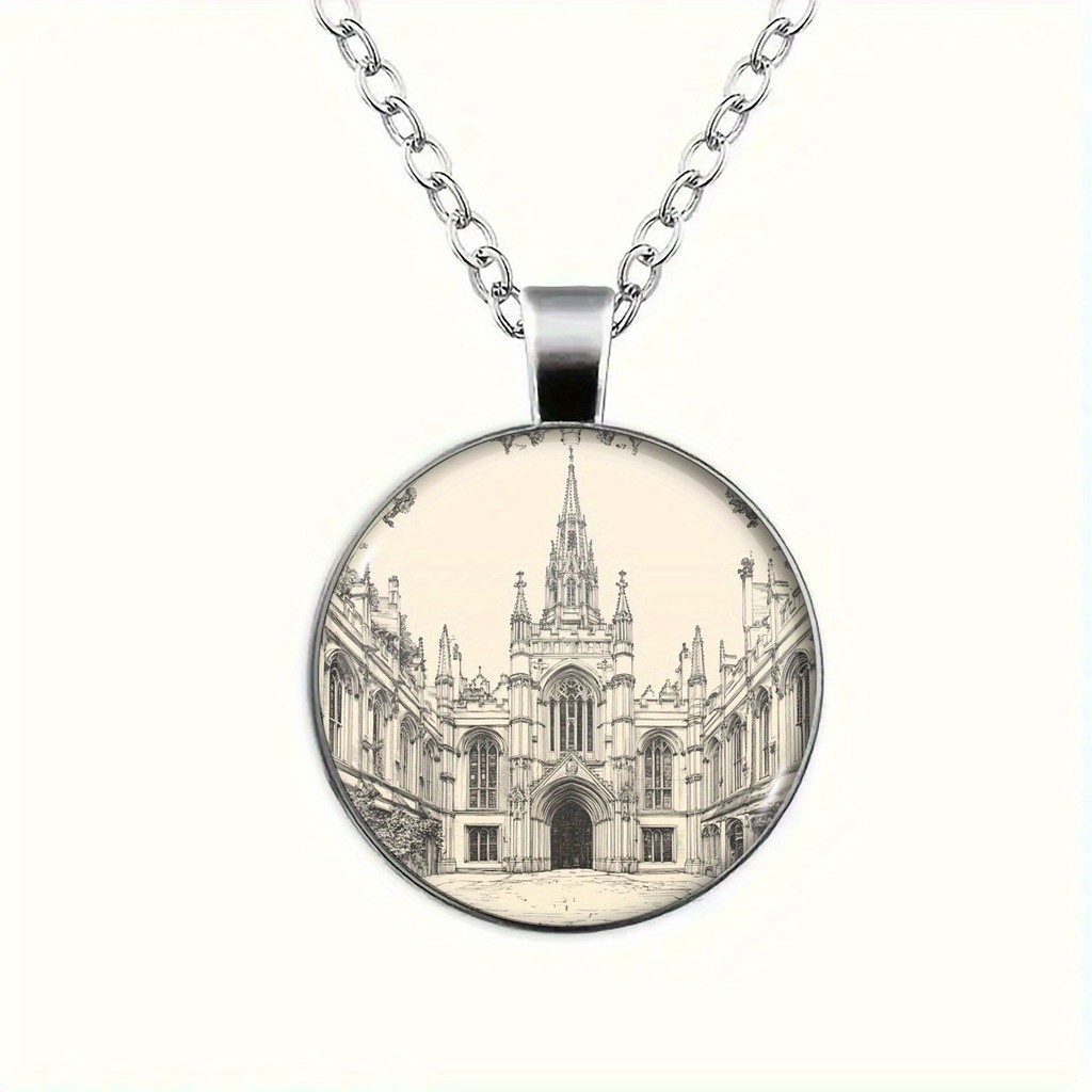 1 ชิ้น Gothic University Courtyard 2D สร้อยคอแบน, วันครู/วันวาเลนไทน์/ครอบครัว/Friend