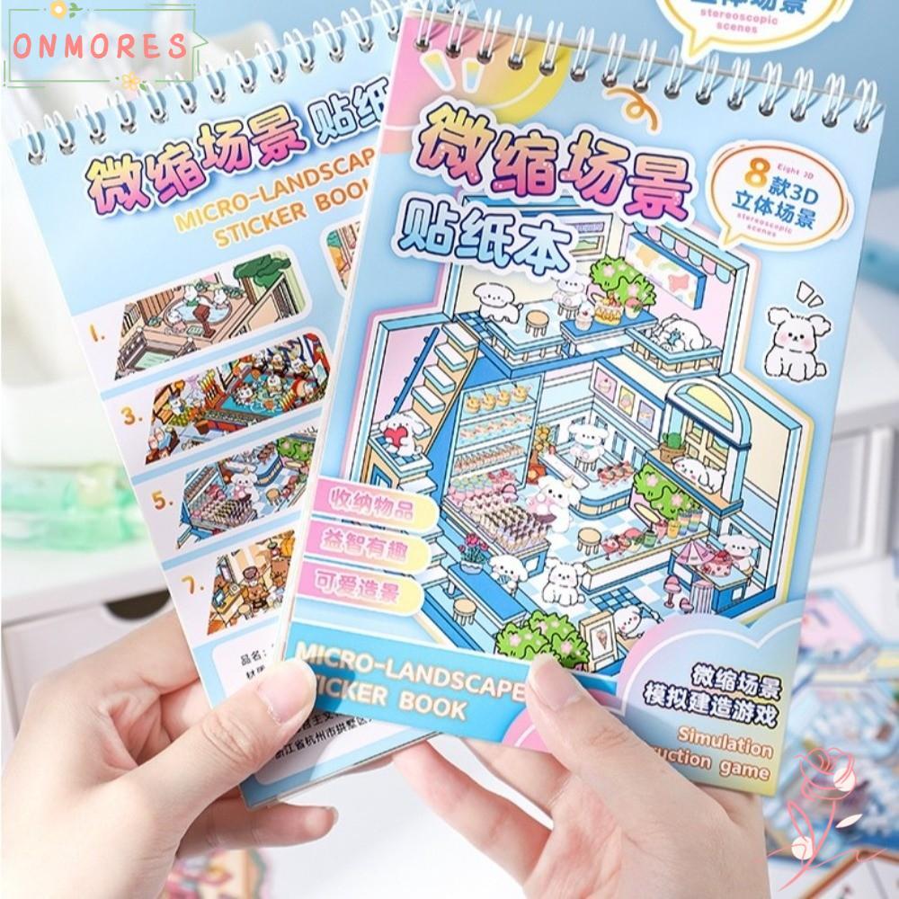 ONMORES Cabin Scene Pocket Sticker, Cartoon PET Landscape Sticker Book, DIY Miniature House Sticker 