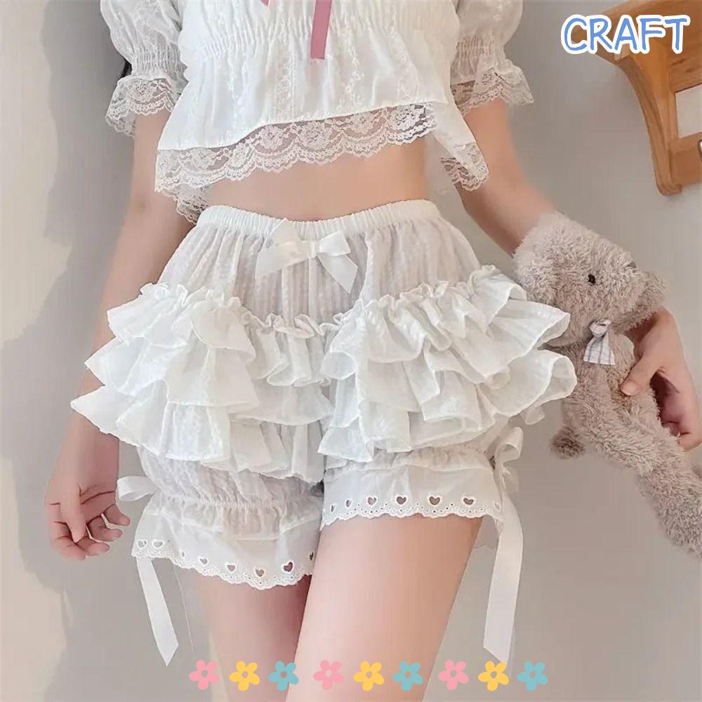 ICRAFT Safety Short Pants, Pleated JK Bloomers, Fashion Elastic Vintage Cute Lolita Pants Women