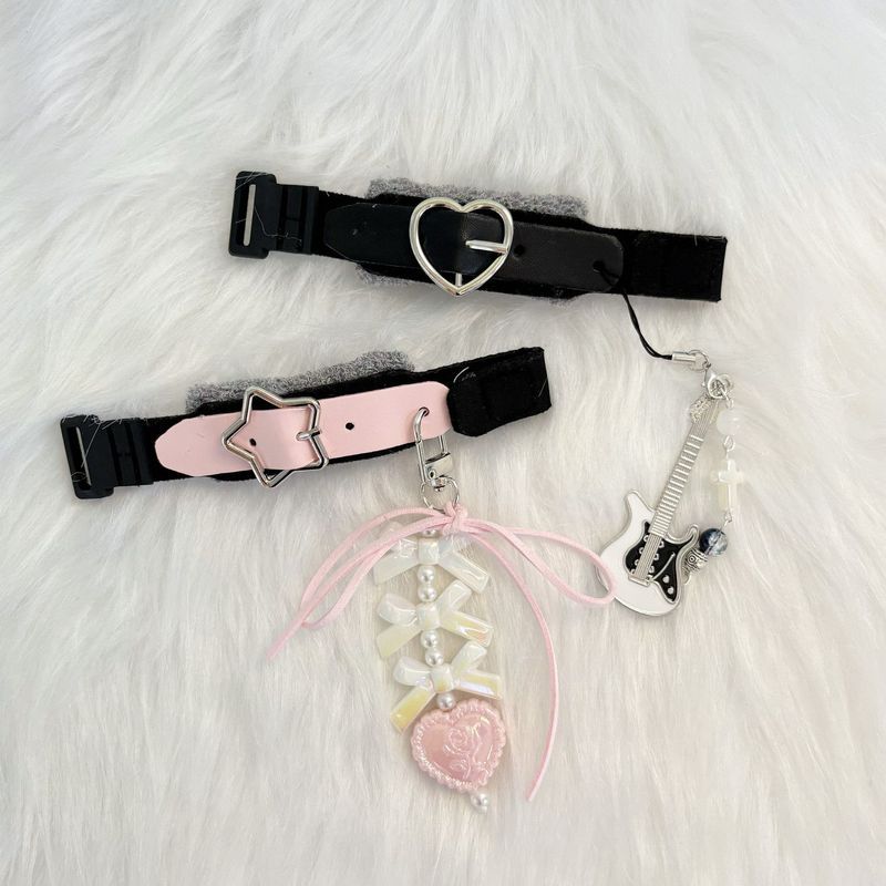 Hand-Made หนังสายสัญญาณเสียงจี้ที่ถอดออกได้ Drawstring กีตาร์ไฟฟ้าเบสน่ารัก S0409