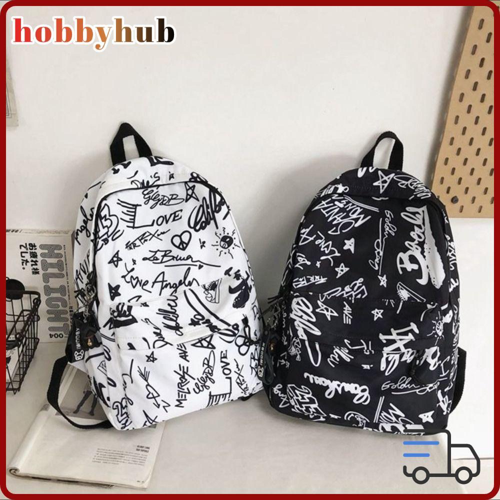 HOBBYHUB กระเป๋าเป้สำหรับนักเรียน ความจุมาก พกพาสะดวก แนวกราฟฟิตี้ สไตล์เกาหลี