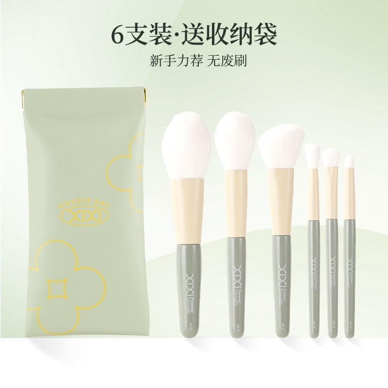 优⭐XIXI 6 ชิ้นแปรงแต่งหน้ารวมอายแชโดว์/แป้งฝุ่น/บลัชออน/คอนทัวร์/รอยเปื้อน/รายละเอียดแปรง,ผู้หญิงเครื