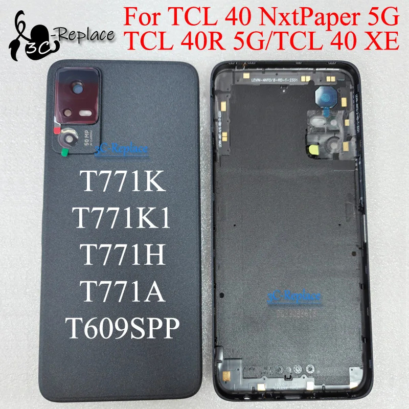 สีดํา 6.6 นิ้วสําหรับ TCL 40R 5G TCL 40 XE TCL 40 NxtPaper 5G ฝาหลังแบตเตอรี่ประตูกรณีด้านหลังแก้วอะ
