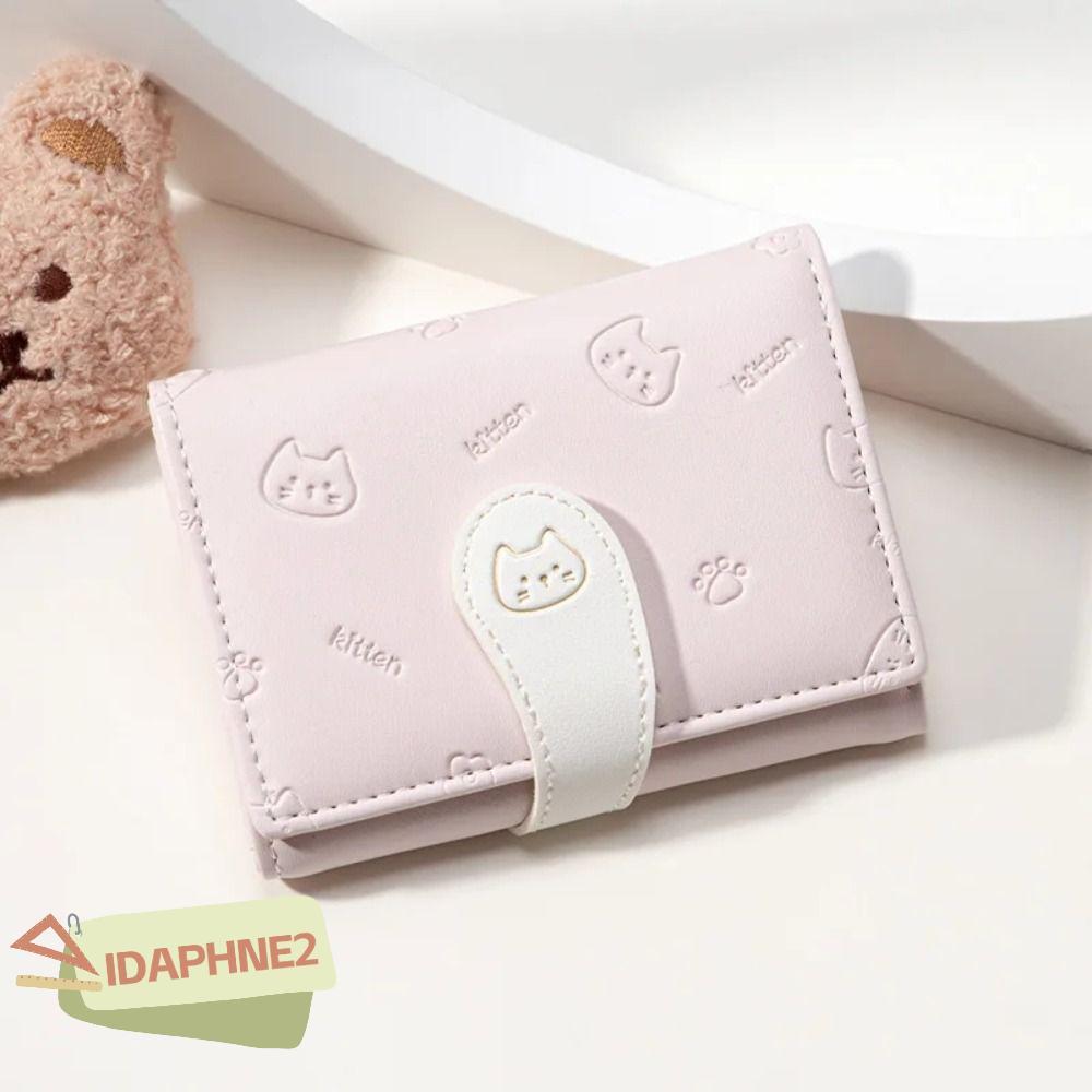 กระเป๋าสตางค์น่ารักพิมพ์ลายลูกแมว สำหรับใส่เหรียญและบัตร สไตล์นักเรียนสำหรับผู้หญิง