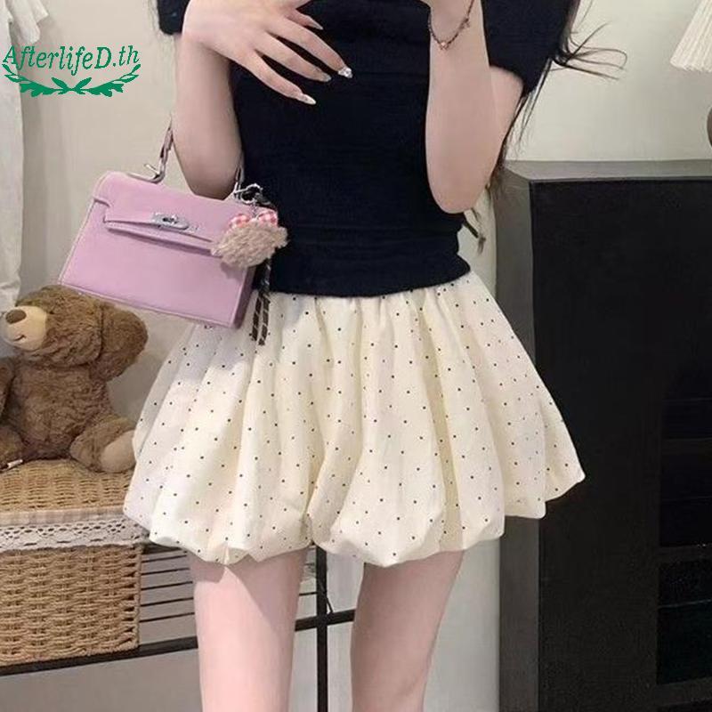 AF Bubble Puffy กระโปรงสั้น 2026 สตรีเอวสูง Cloud Flower Bud ออกแบบน่ารักเยาวชนปิกนิก Outing A