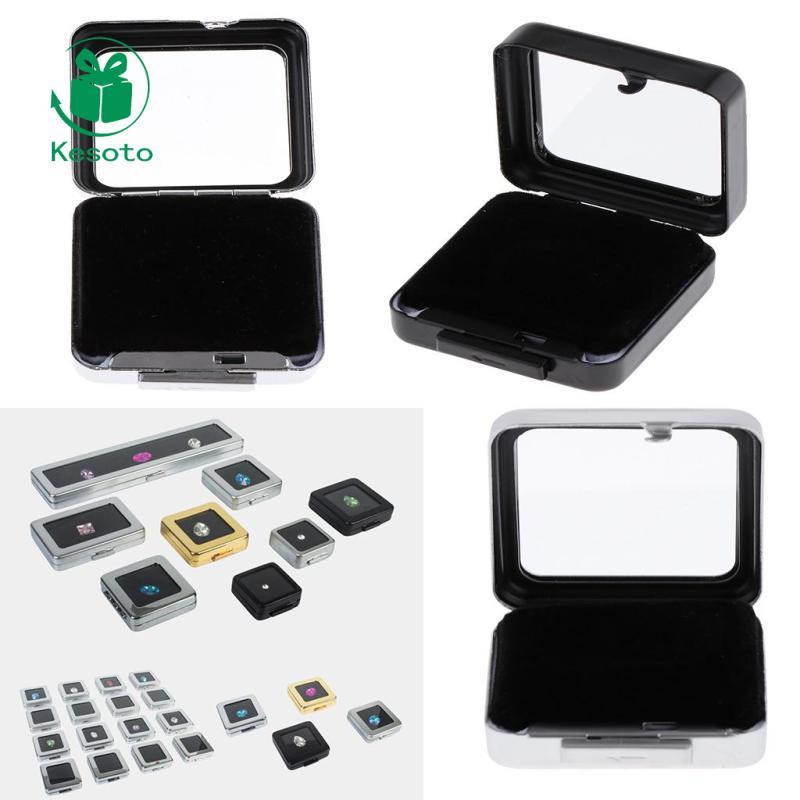 [Ehoyoxa] กล่องแสดง Jewlery โลหะพร้อมฝาปิดหลวมเพชรลูกปัด Organizer Show Case