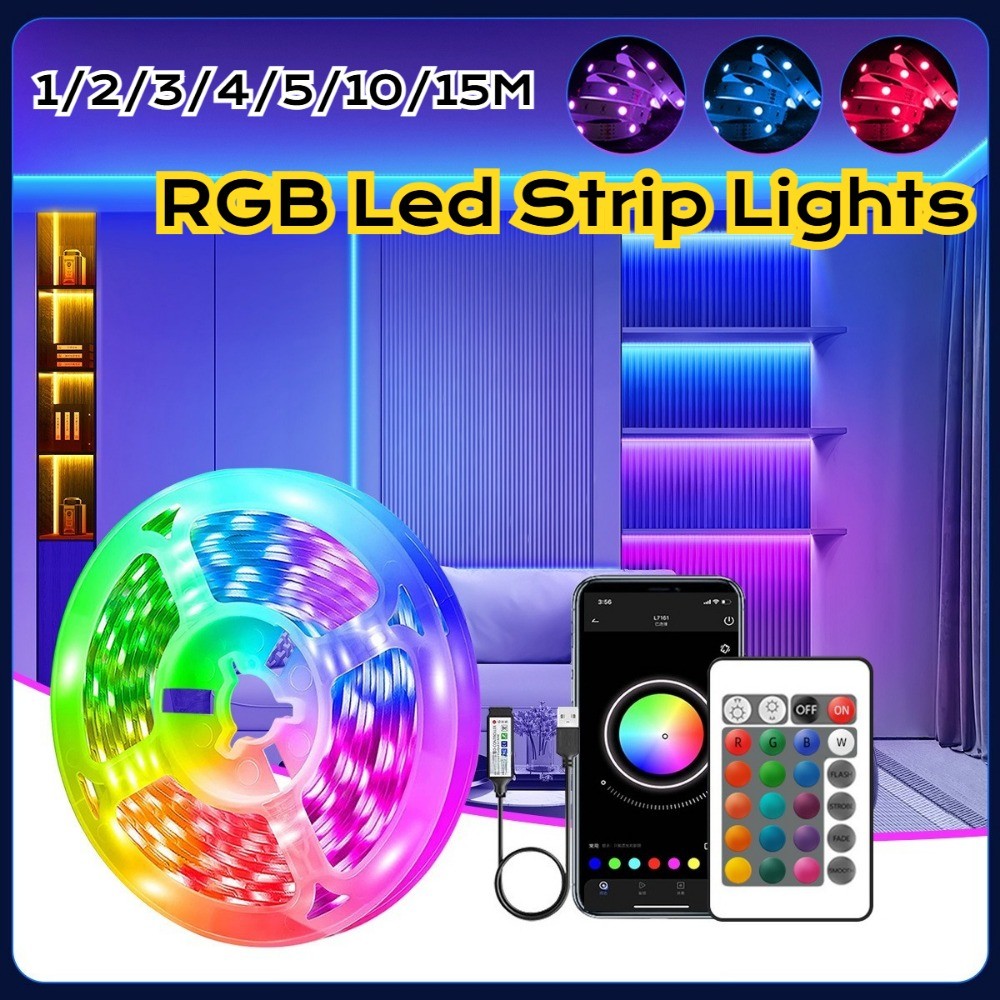 ไฟ LED Strip พร้อม APP/บลูทูธ/24 คีย์รีโมทคอนโทรล 1 M-5 M 10 M 15 M RGB เทป LED Wall Room สําหรับบ้า