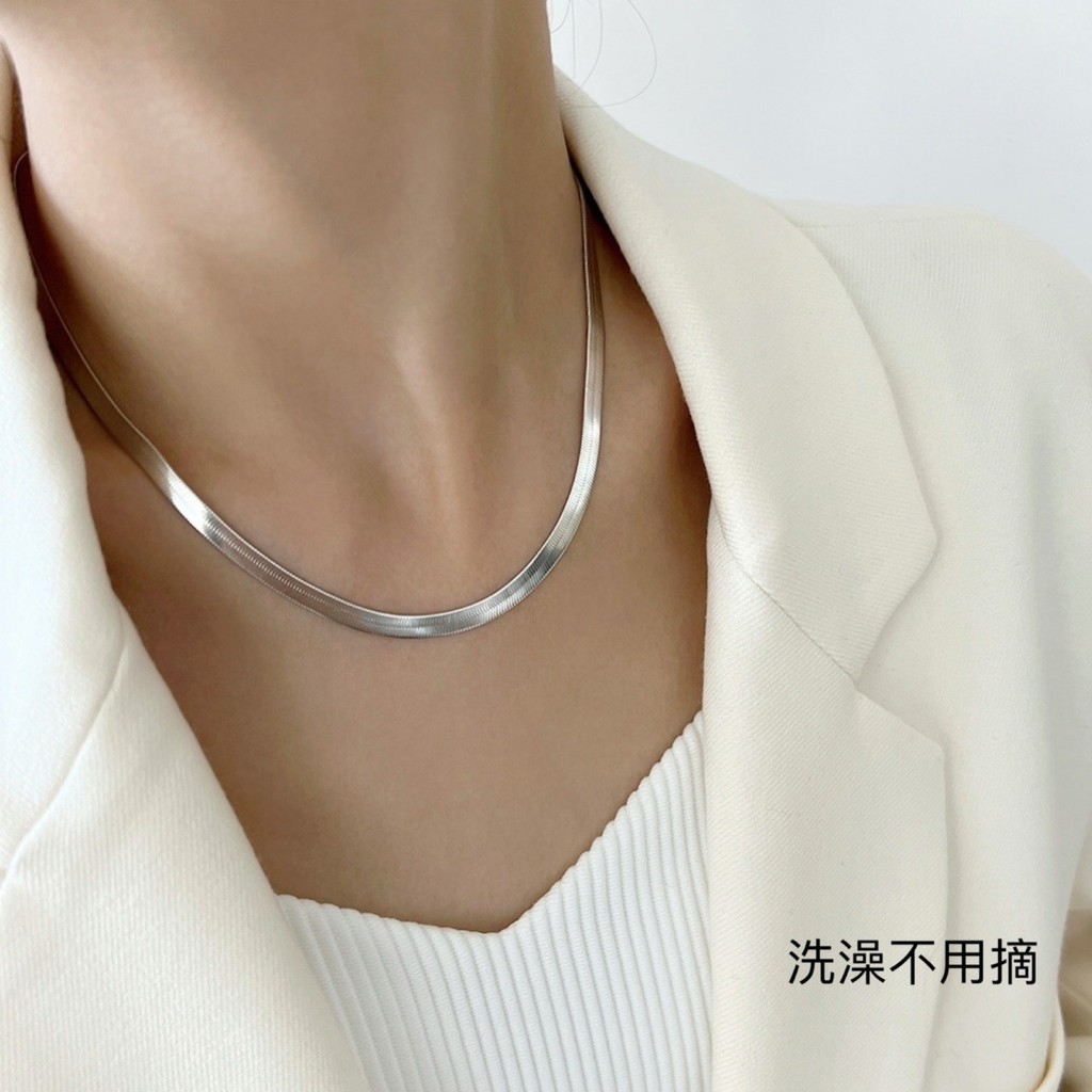 Non-Fading Non-Allergic Silver Flat Snake Bone Chain Shiny Blade Fish Bone Star Bracelet Anklet Neck