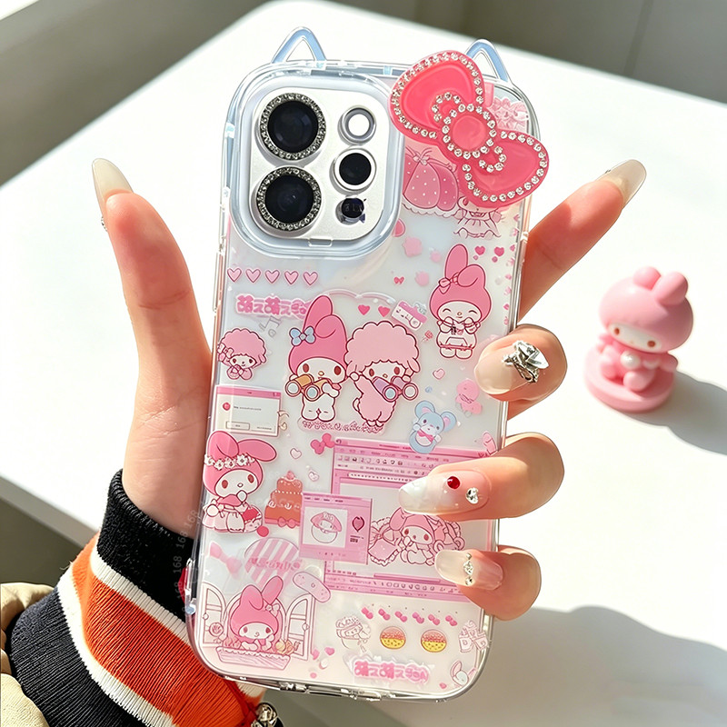 เคส Vivo V70 Case ลายเมโลดี้น่ารัก โบว์สีชมพูคริสตัล ลายการ์ตูนหูแมว เคสใสกันกระแทก เคสหนามีแอร์แบ็ก กันตก นุ่ม น่ารัก สำหรับผู้หญิง นักเรียน