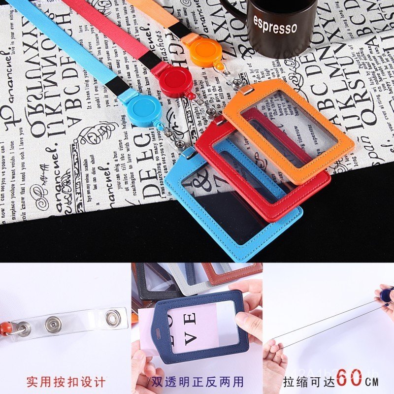 Golden Bass Work Card Two-Layer Cowhide Card Holder Double-Sided Transparent Work ID Card Holder Wor