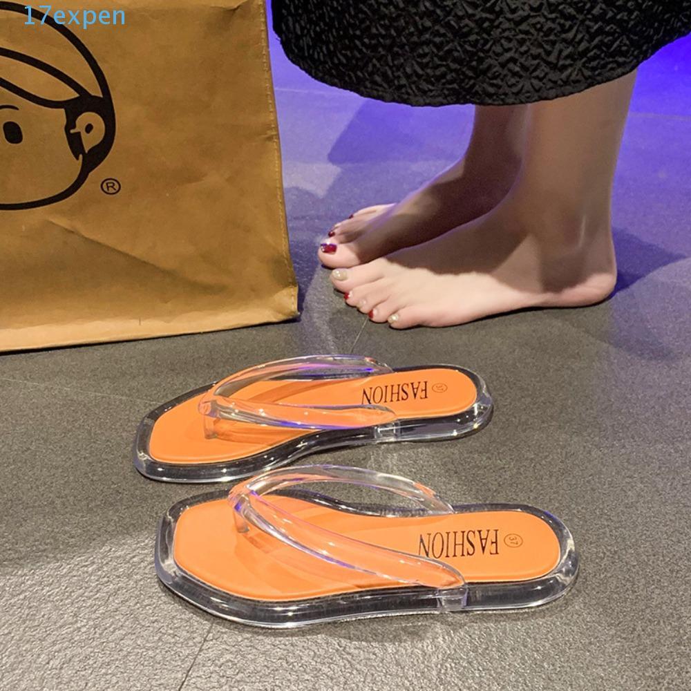 EXPEN Flip Flops รองเท้าแตะ,โปร่งใส PVC Flats รองเท้า, Casual Anti Slip Beachwear Out Wear Platform 