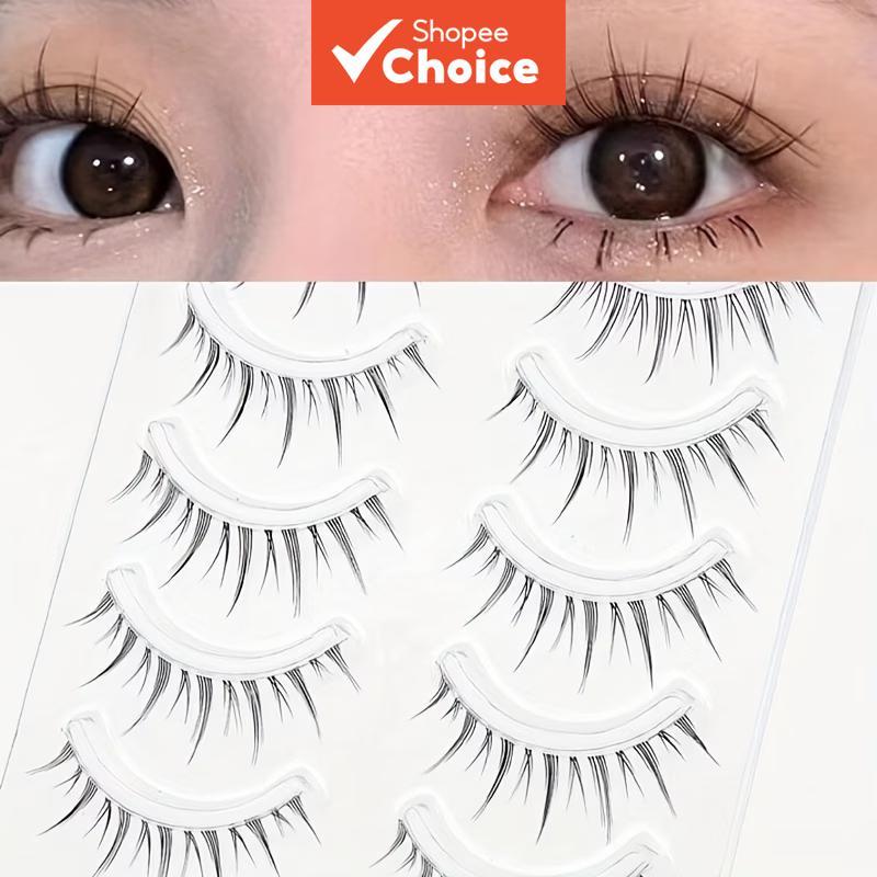 ระดับเริ่มต้น Clear Band False Lashes 5 คู่สไตล์สั้นธรรมชาติสําหรับ Monolid Double Lid ทุกวันดูที่มองไม่เห็น