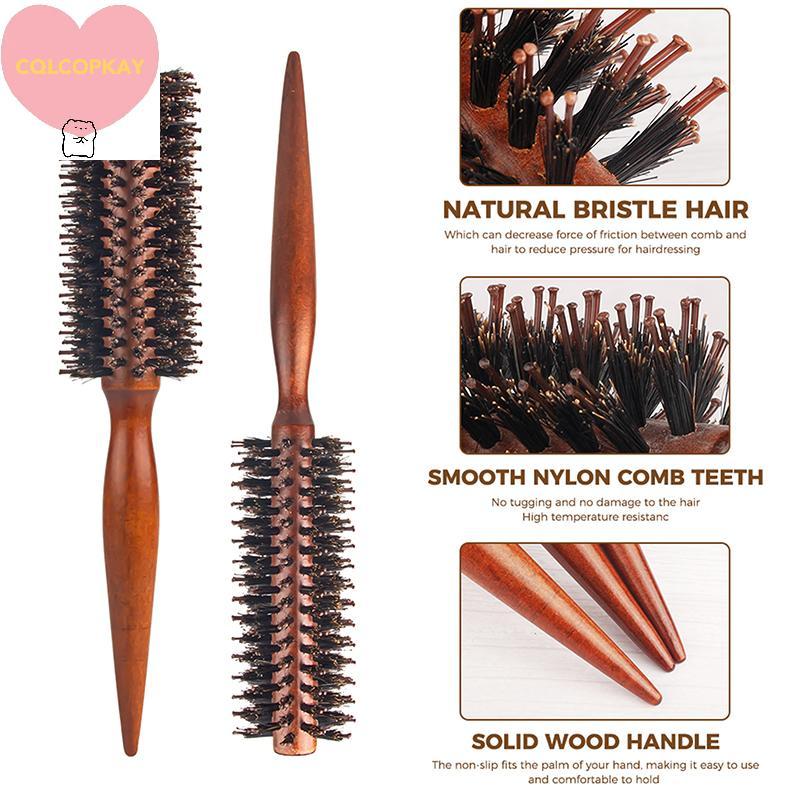 HANHAI Anti Static ไม้ Boar Bristle ผมรอบแปรงช่างทําผมเครื่องมือจัดแต่งทรงผม Teasing แปรงสําหรับ Curly หวี TH