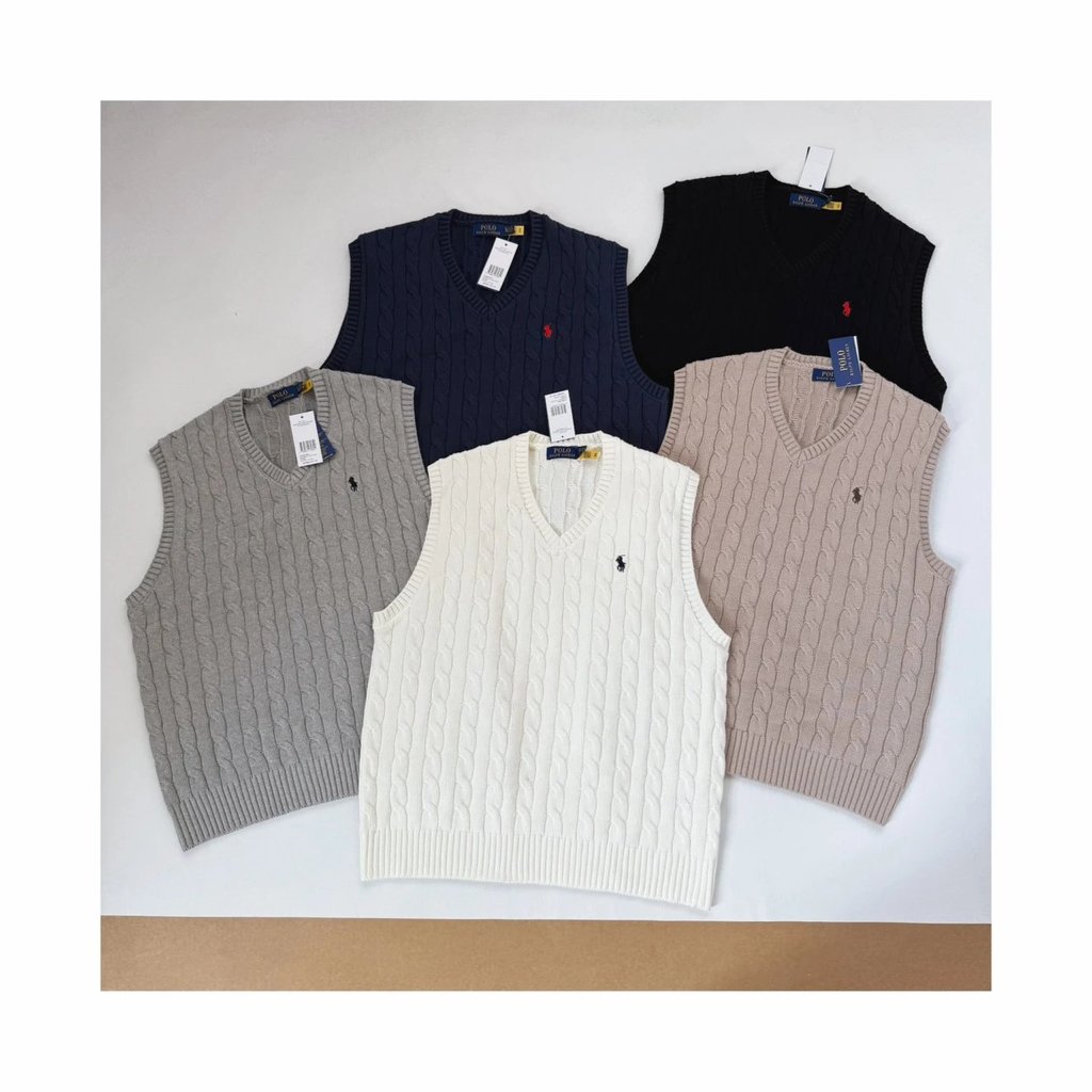 WF5L RL Men's and women's embroidery logo Cable-knit solid color vest