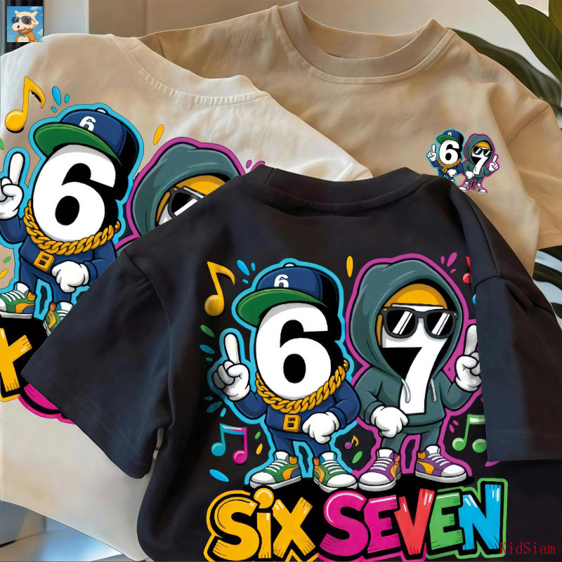 【KidSiam】SIX SEVEN 67 เสื้อยืด ผู้ชาย เสื่อเกาหลีใต้ชมไทย  เสื้อแขนสั้นเด็ก สินค้าฮิตล่าสุดปี 2026 พิมพ์ลายงา