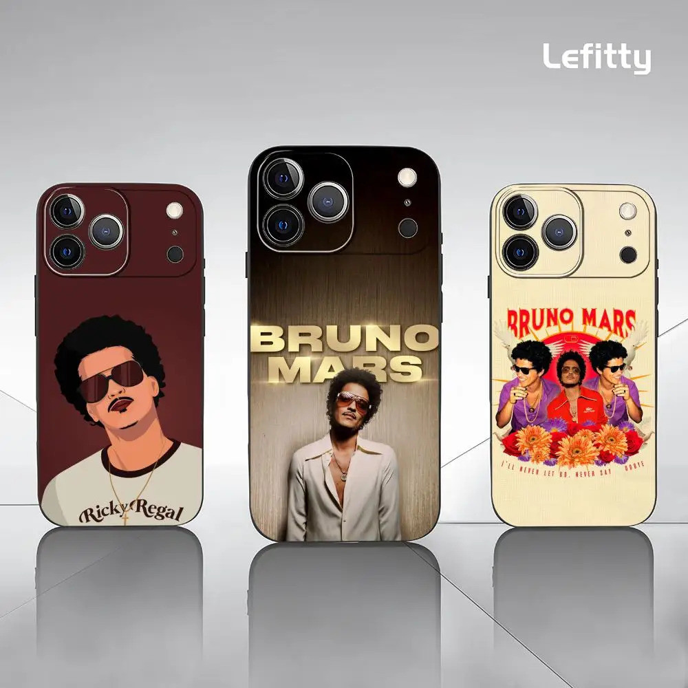 TP-1 นักร้อง B-BRUNO MARS เคสโทรศัพท์สําหรับ IPhone 17 16 15 14 13 12 11 Pro Max Plus Mini สีดํา Fro